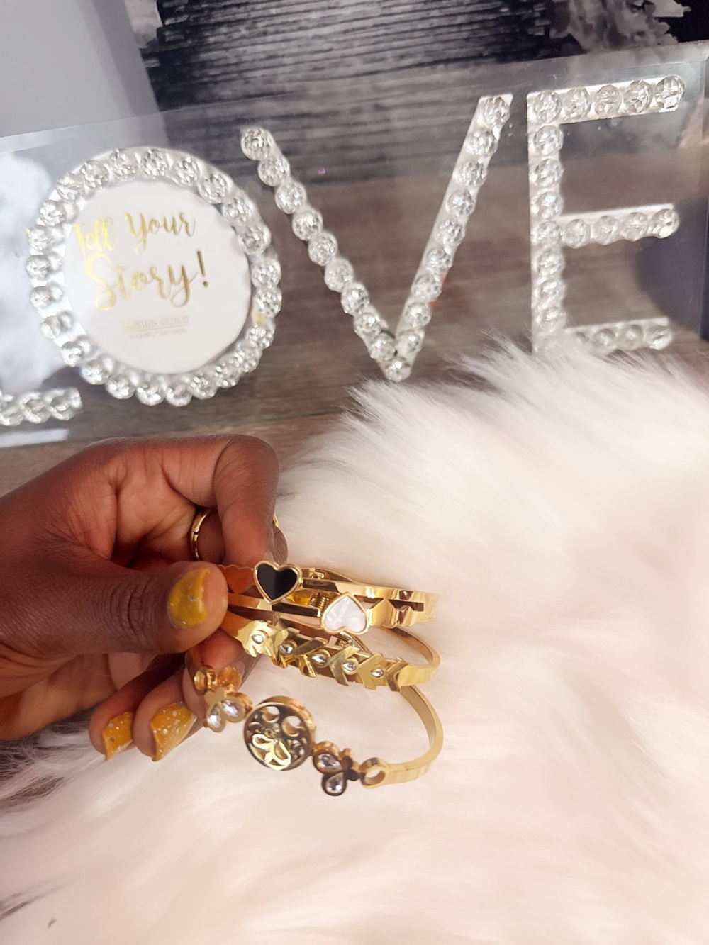 Gold Heart Accent Stackable Bracelet Set — Women Jewelry
